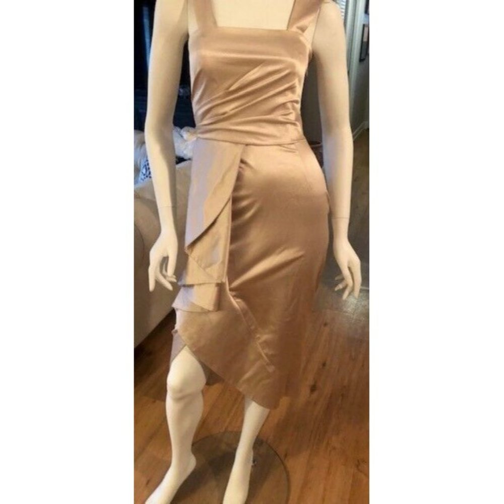 NWT $1K TEMPERLEY LONDON CHAMPANGE COLOR ASYMMETRICAL PLEATED DRESS SZ US 4 UK 8 - Picture 3 of 10
